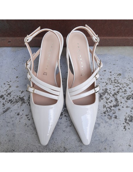 Pasinetti decolletè in vernice burro triplo cinturino