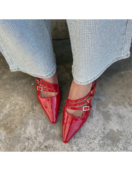 Pasinetti decolletè in vernice rossa triplo cinturino