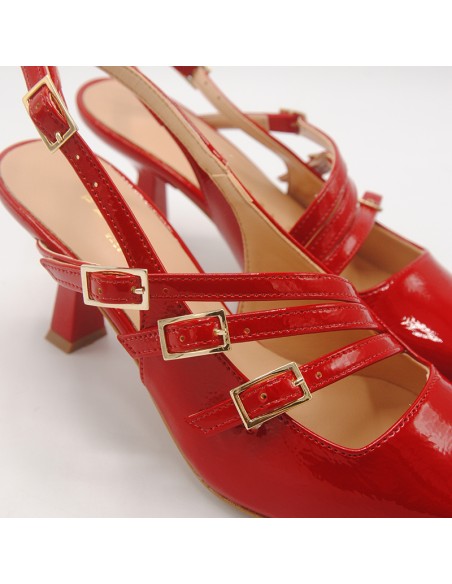 Pasinetti decolletè in vernice rossa triplo cinturino