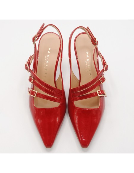 Pasinetti decolletè in vernice rossa triplo cinturino