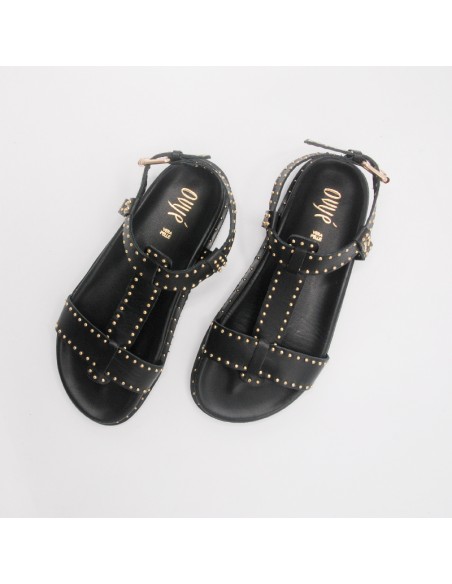 Ovyè sandalo in pelle con borchiette dorate