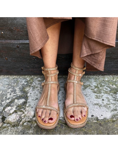 Les Tropeziennes sandalo cuoio con strass