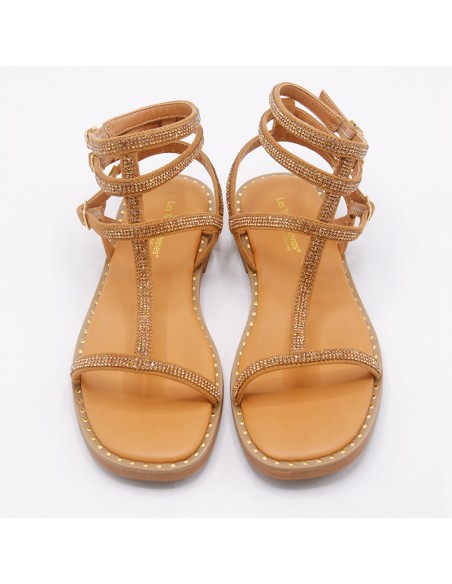 Les Tropeziennes sandalo cuoio con strass