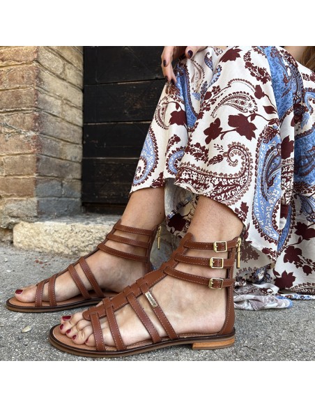 Les Tropeziennes Hachille sandalo gladiator cuoio