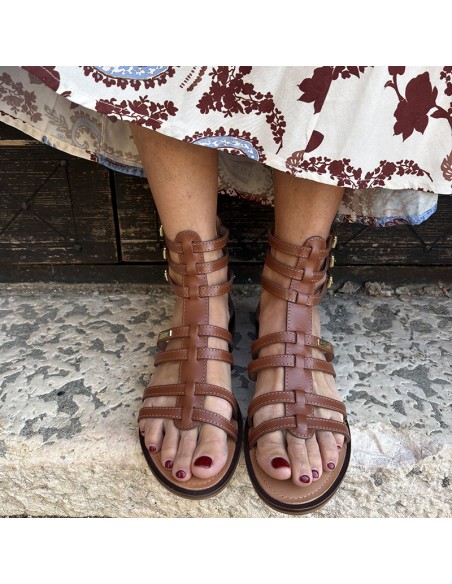Les Tropeziennes Hachille sandalo gladiator cuoio