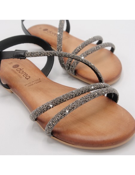 Dorea sandali in pelle nero con strass