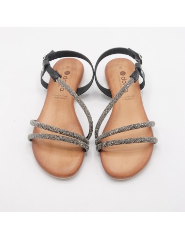 Dorea sandali in pelle nero con strass