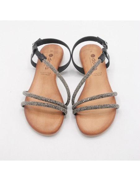Dorea sandali in pelle nero con strass