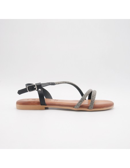 Dorea sandali in pelle nero con strass