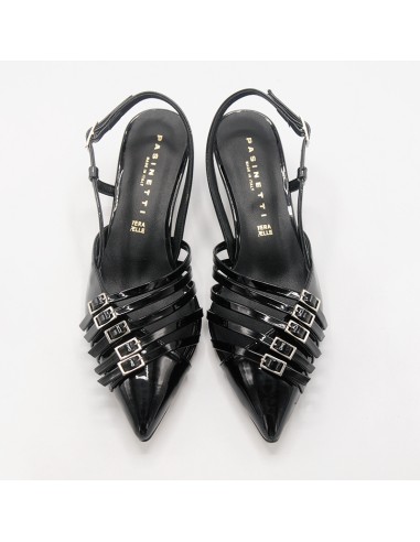 Pasinetti decolleté nera con 5 fibbie