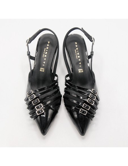 Pasinetti decolleté nera con 5 fibbie