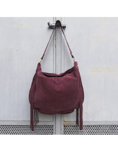 Borsa in camoscio bordeaux con frange e borchie