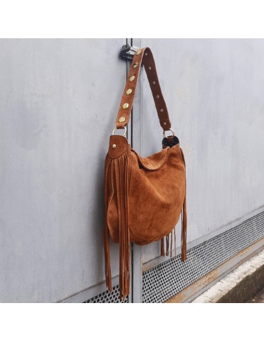 Borsa in camoscio cuoio con frange e borchie