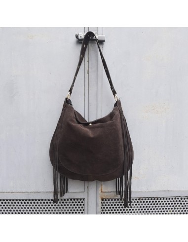 Borsa in camoscio t.moro con frange e borchie