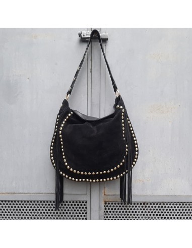 Pasinetti maxi-bag in camoscio nero con frange e borchie