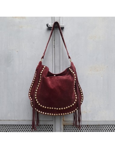 Pasinetti maxi-bag in camoscio bordeaux con frange e borchie