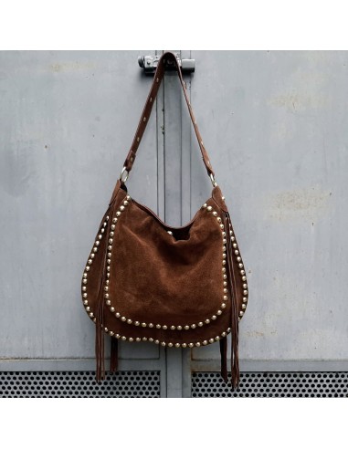 Pasinetti maxi-bag in camoscio cioccolato con frange e borchie