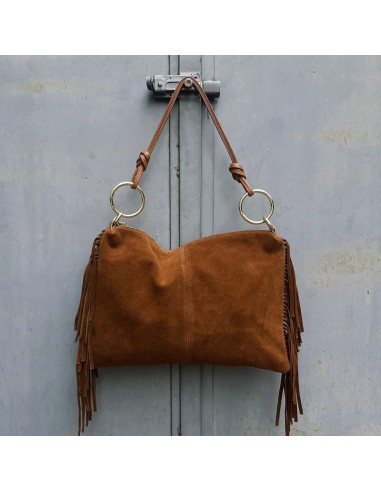 Pasinetti maxi-borsa in camoscio e frange marrone