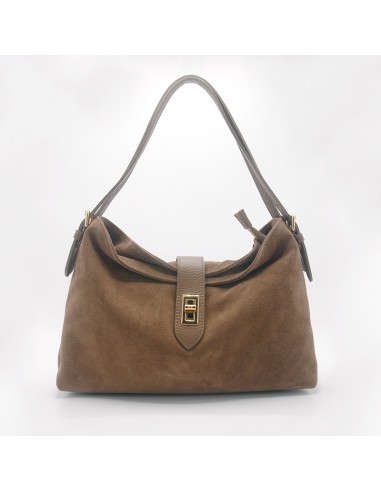Pasinetti borsa in camoscio doppio manico fango