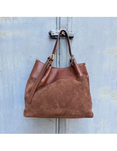 Borsa camoscio riporto pelle bruciato