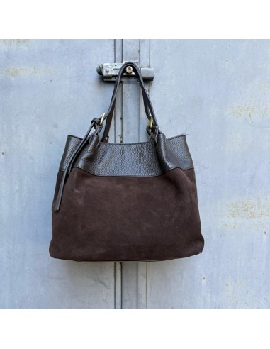 Borsa camoscio testa moro con riporto in pelle