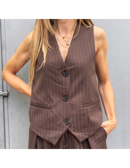 Lumina gilet gessato marrone L9324