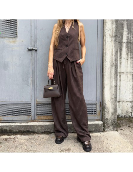 Lumina gilet gessato marrone L9324