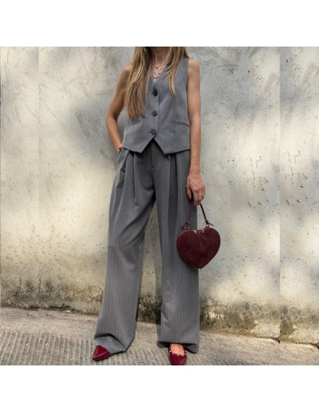 Lumina pantalone gessato gigio L9324