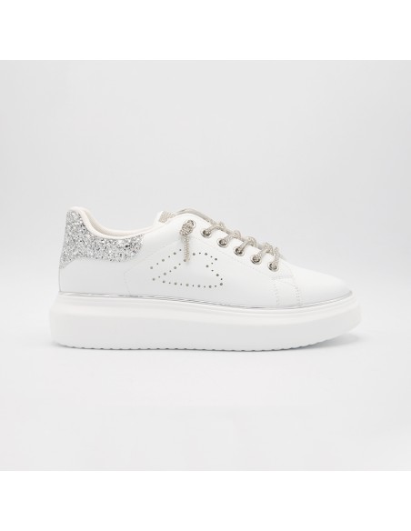 Sneakers bianca con strass argento