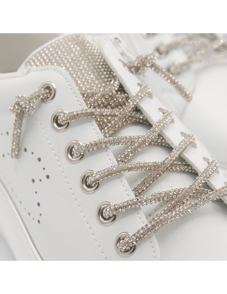 Sneakers bianca con strass argento