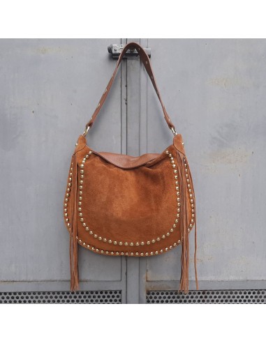 Pasinetti maxi-bag in camoscio cuoio con frange e borchie