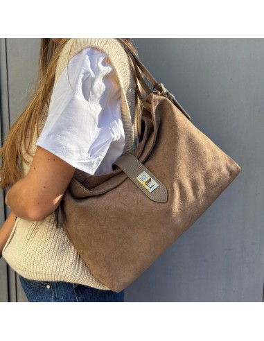 Pasinetti borsa in camoscio doppio manico fango