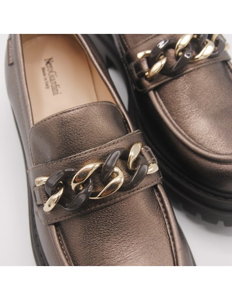 Nerogiardini mocassino in pelle laminata moro