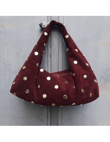 Borsa camoscio bordeaux con maxi-borchie