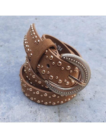 Cintura scamosciata cuoio con borchie