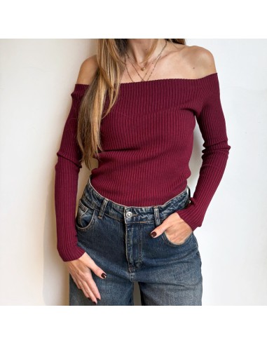 Susi Mix maglia con scollo a barchetta bordeaux