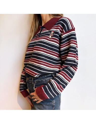 Maglione/polo a righe con orsetto bordeaux