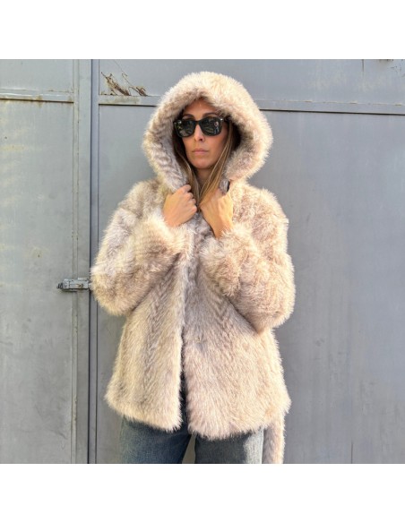 Ecopelliccia con cappuccio ghiaccio