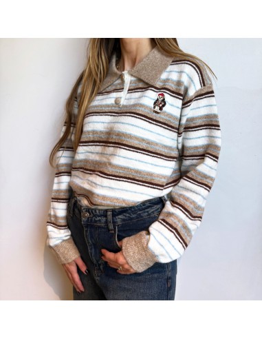 Maglione/polo a righe con orsetto beige