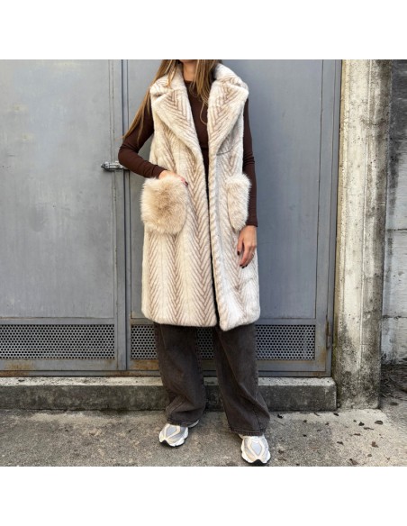 Gilet in ecopelliccia ghiaccio