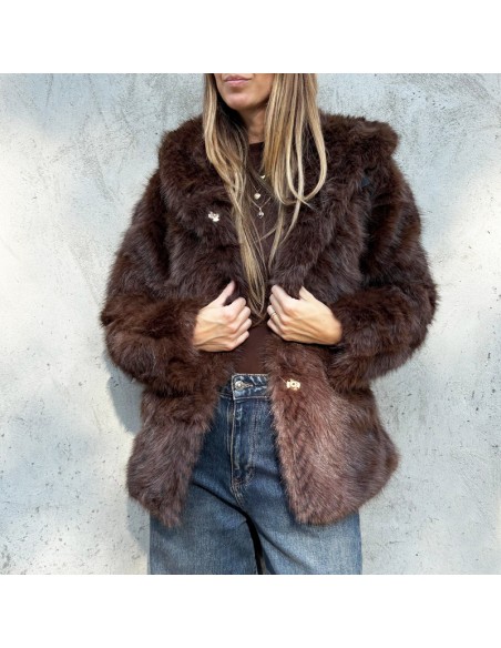 Ecopelliccia con cappuccio e fusciacca visone