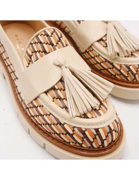 Pasinetti mocassino in rafia multicolor con nappine