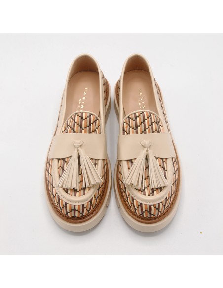 Pasinetti mocassino in rafia multicolor con nappine