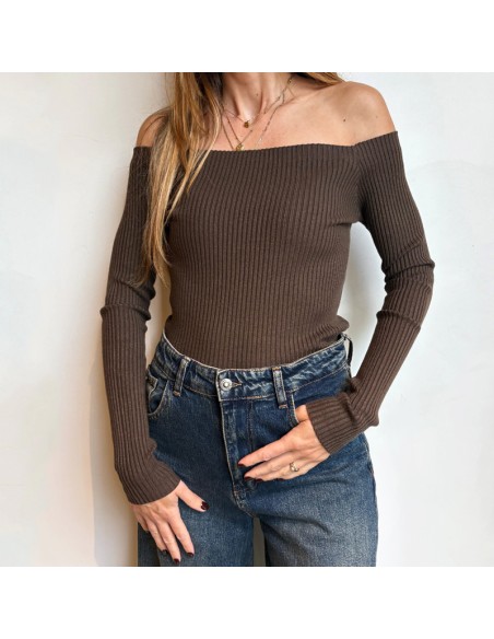Susy Mix maglia con scollo a barchetta marrone