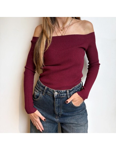 Susy Mix maglia con scollo a barchetta bordeaux