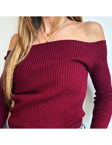 Susy Mix maglia con scollo a barchetta bordeaux