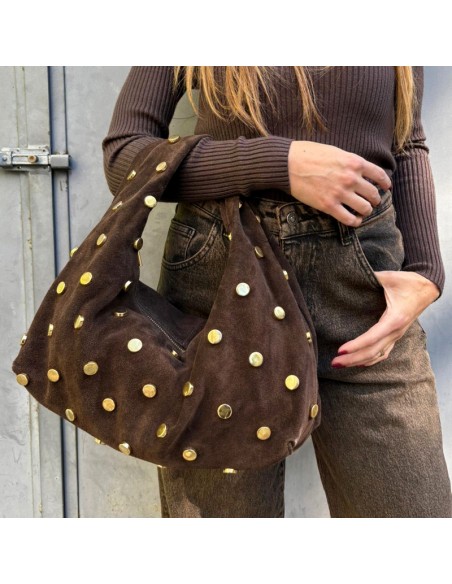 Borsa camoscio t.moro con maxi-borchie