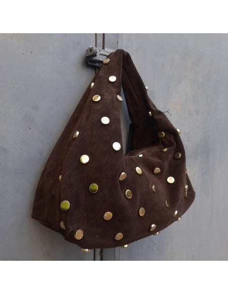 Borsa camoscio t.moro con maxi-borchie