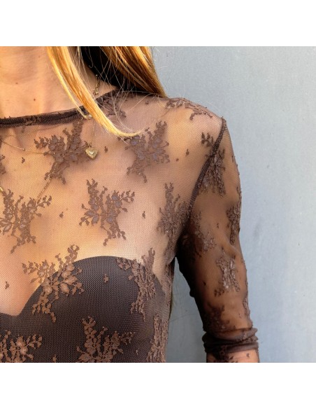 Lumina body in pizzo stretch moro