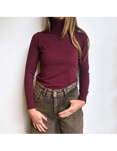 Maglia collo alto in viscosa bordeaux